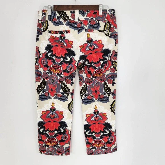 Jcrew Capri Pants Casual Womens Stretch White, Black & Red Floral Print Size 4P - Picture 2 of 10
